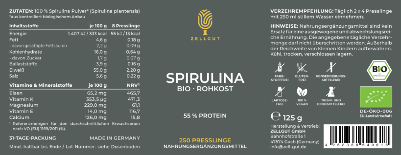 
                  
                    SPIRULINA PRESSLINGE, BIO
                  
                
